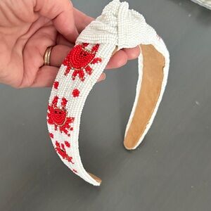 White Beaded Headband with Red crab Design